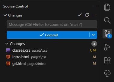 The GIT Source Control panel